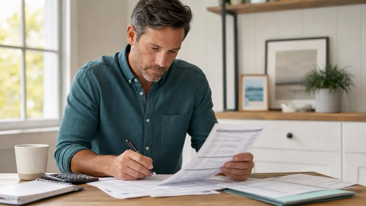 A homeowner reading a detailed contractor bid line by line and highlighting figures before signing.